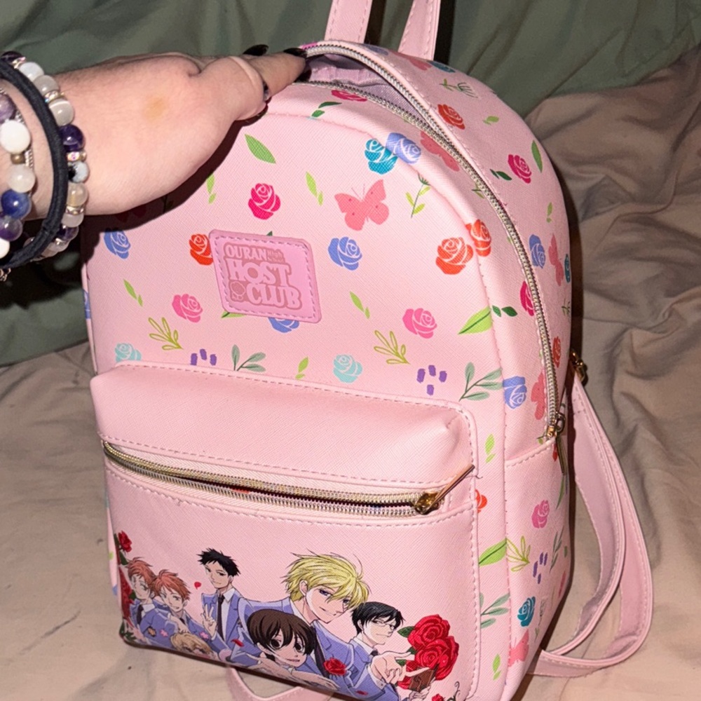 Pink Anime Backpack with Floral Design